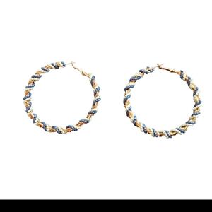 Gold and Blue Braided Hoop Earrings - Women Jewelry